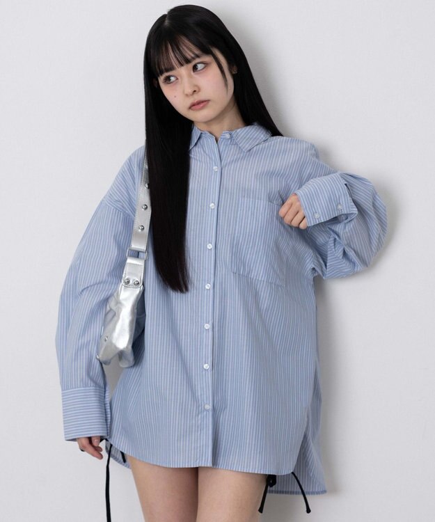 WEGO ボリュームBIGシャツ ブルーストライプ