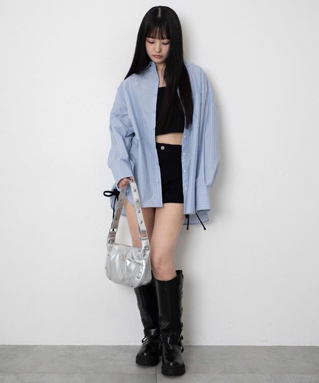 WEGO ボリュームBIGシャツ ブルーストライプ