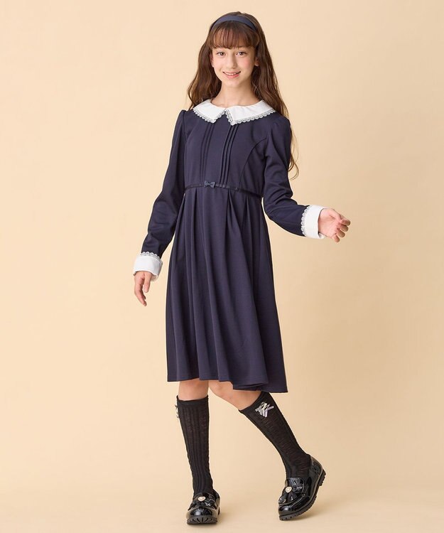 ANY KIDS レース付き きちんと ワンピース ネイビー