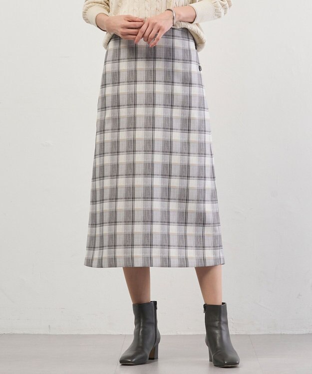 J.PRESS LADIES L スラブ調チェック プリント スカート グレーチェック系