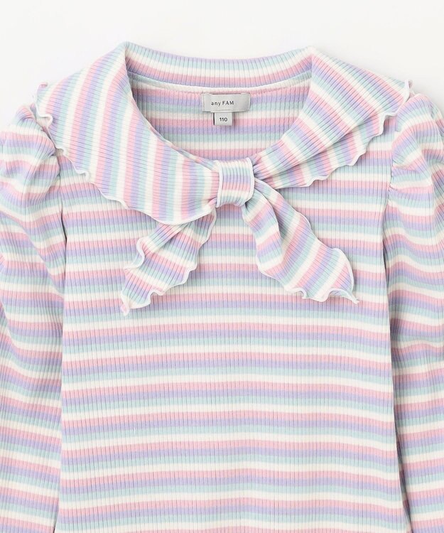 ANY KIDS リボン テレコボーダー Ｔシャツ ラベンダー系