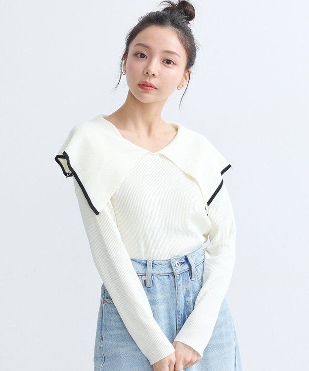 earth music&ecology ビックカラーオフショルニットプルオーバー Ivory