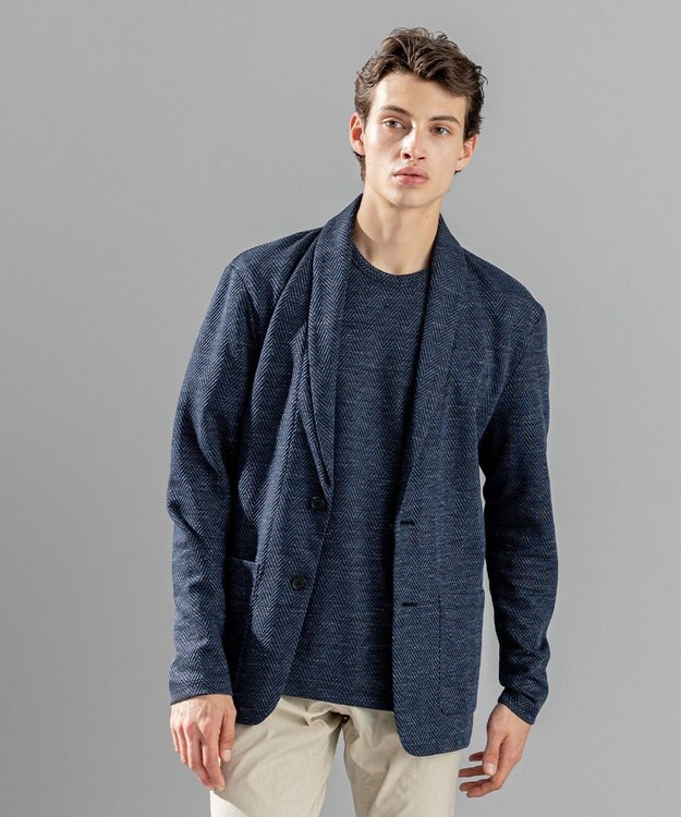 JOSEPH HOMME トップヘリンボンジャージー　カットソージャケット ネイビー系