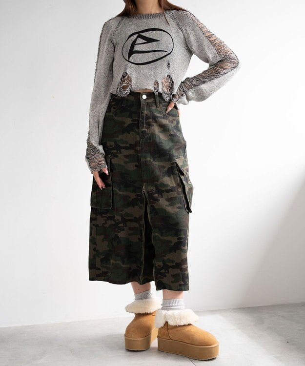 WEGO カモフラジップカーゴスカート カーキ