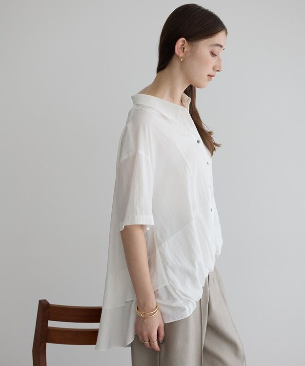 YECCA VECCA 【接触冷感】裾バルーン切替デザインヘムシャツ Khaki