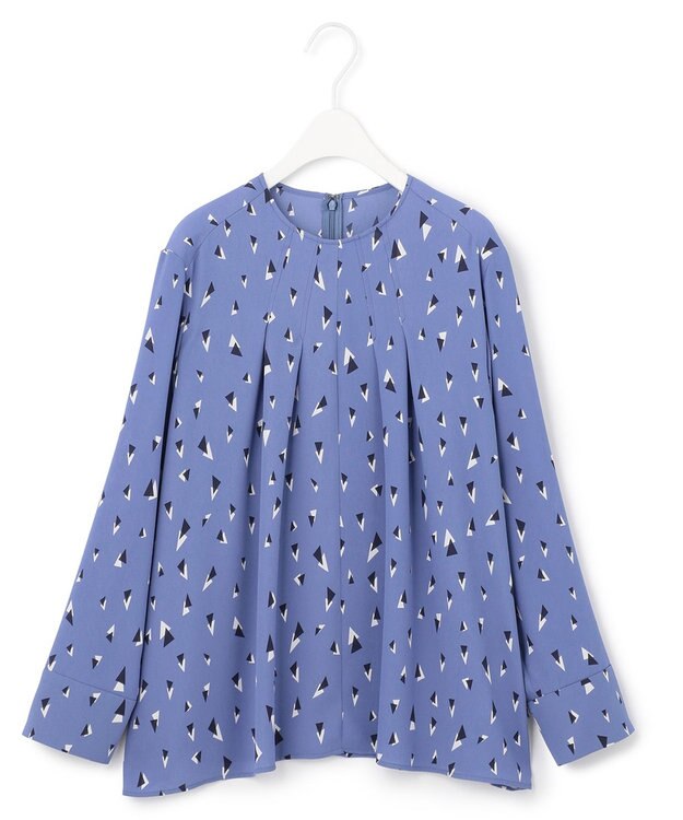 ICB 【UVケア・速乾】Back Satin Amunzen クルーネックブラウス スマルトブルー柄