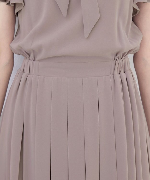 Tiaclasse L 【洗える】リボンタイプリーツワンピース グレージュ