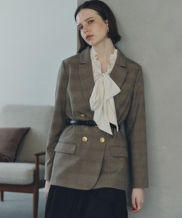 YECCA VECCA 金釦テーラードジャケット Check Brown