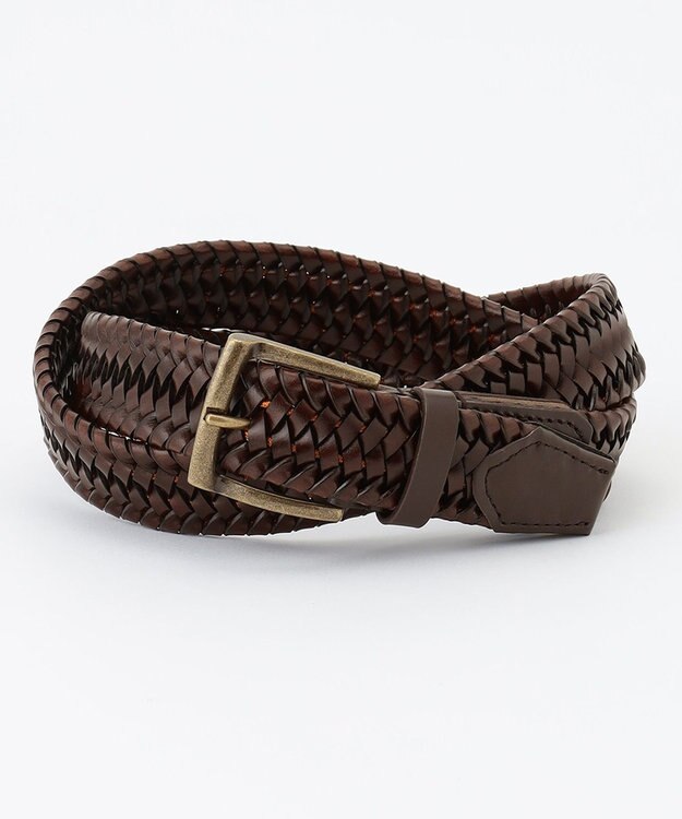 JOSEPH ABBOUD 【イタリア素材・ストレッチ・日本製】ストレッチレザーメッシュ ベルト ダークブラウン系