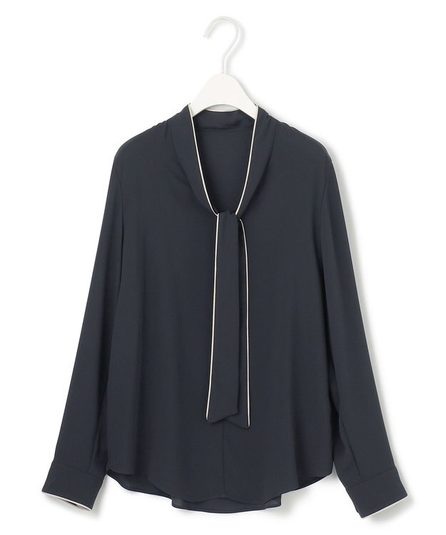 ICB L 【新色追加】BackSatinAmunzen 配色ボウタイブラウス ネイビー