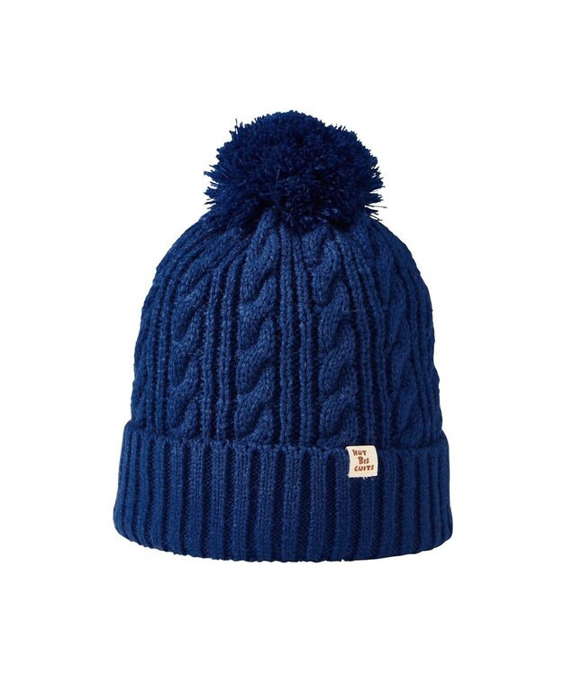 MIKI HOUSE HOT BISCUITS 【46-56cm】 ぼん天付きケーブル編みニット帽子 紺