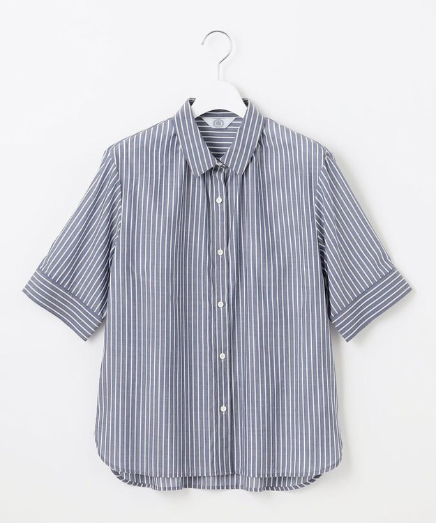 J.PRESS LADIES 【洗える】ウォッシャブルストライプ シャツカラー ブラウス ネイビー系1