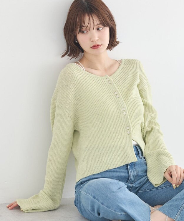 earth music&ecology 【予約】リブクロップドカーディガン ミント