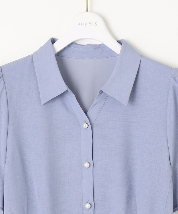 ANY SIS 【洗える】ビューティフレアシャツ ワンピース ライトブルー