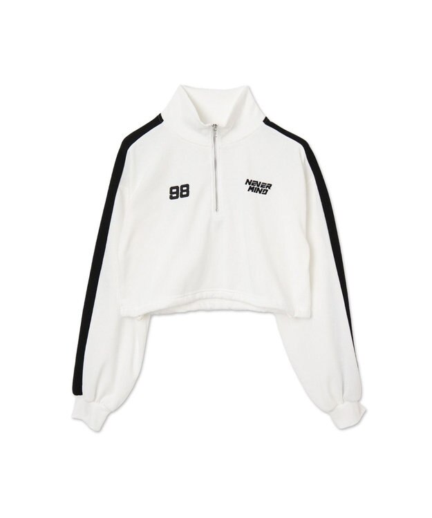 WEGO 刺繍ハーフジップショートスウェット ホワイト