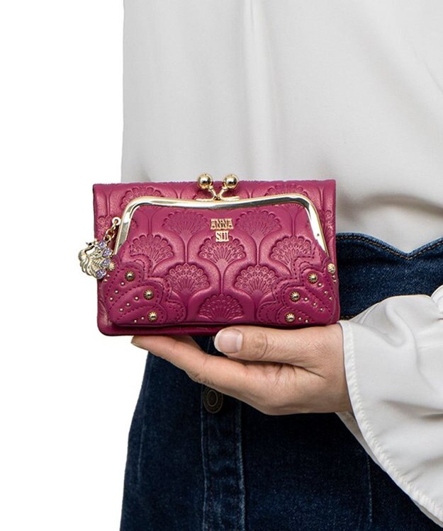 ANNA SUI ピーコック 二つ折り口金財布 ピンク