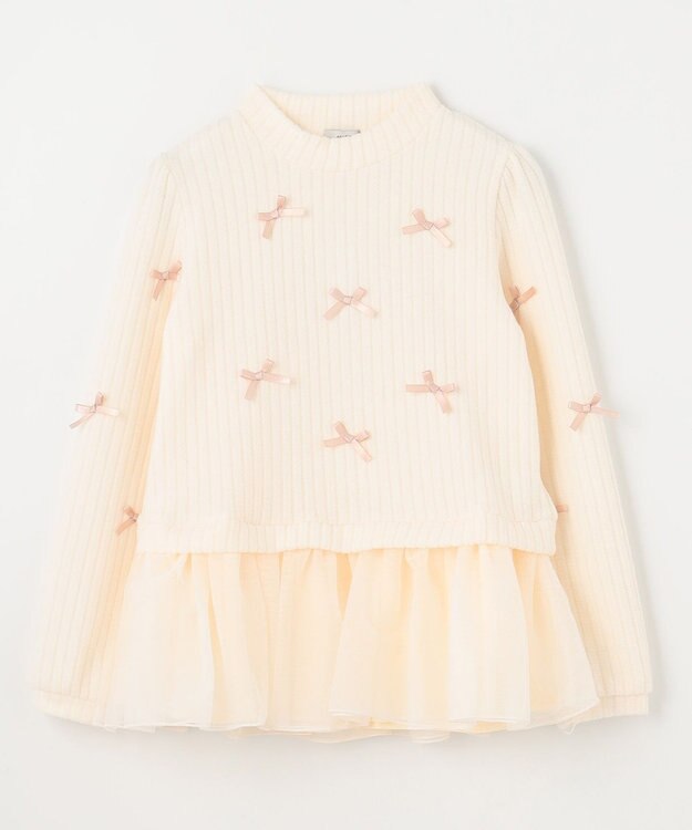 ANY KIDS ふくれジャガードリボンチュニック エクリュ