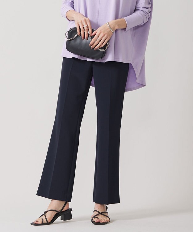 ICB 【洗える】TaPeダブルクロス セミフレアパンツ ネイビー系