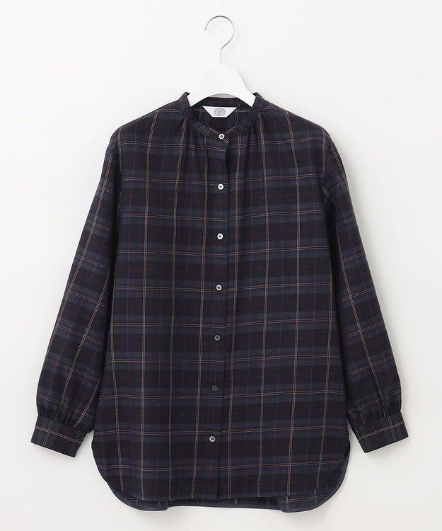 J.PRESS LADIES S 【洗える】クリアチェック バンドカラー ブラウス ネイビー系3