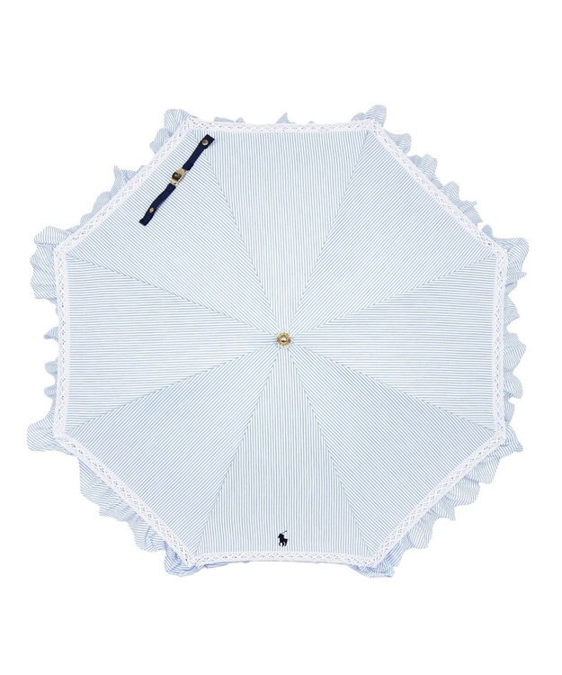 MOONBAT 【遮光/晴雨兼用】POLO RALPH LAUREN （ポロラルフローレン） 長傘 晴雨兼用日傘 ストライプフリル 遮光 遮熱 UV スカイブルー