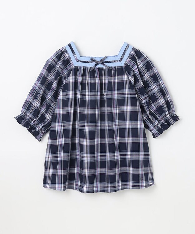 組曲 KIDS 【150-160㎝】プランタンチェック ブラウス ネイビー