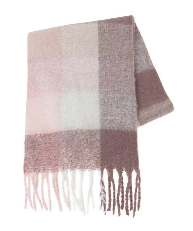 earth music&ecology ブロックチェックマフラー Pink