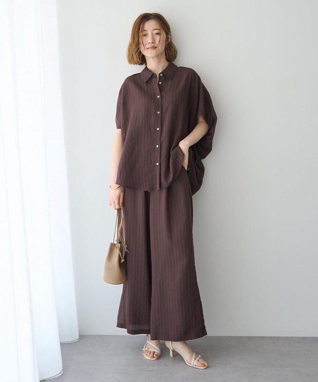 YECCA VECCA 【セットアップ対応】ストライプ柄ワイドパンツ Brown