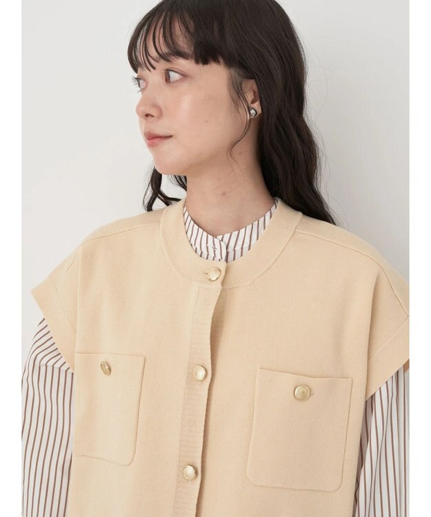earth music&ecology 金ボタンニットベスト Beige