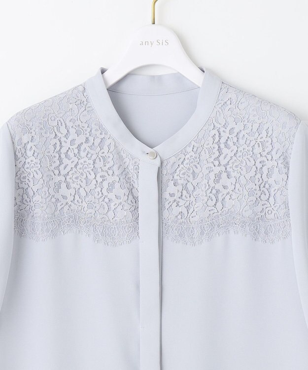ANY SIS 【洗える】ヨークレース ブラウス ライトブルー