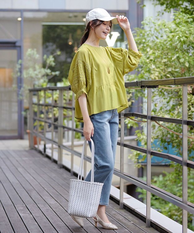 Tiaclasse 【洗える】コットンエンブロイダリーブラウス イエロー