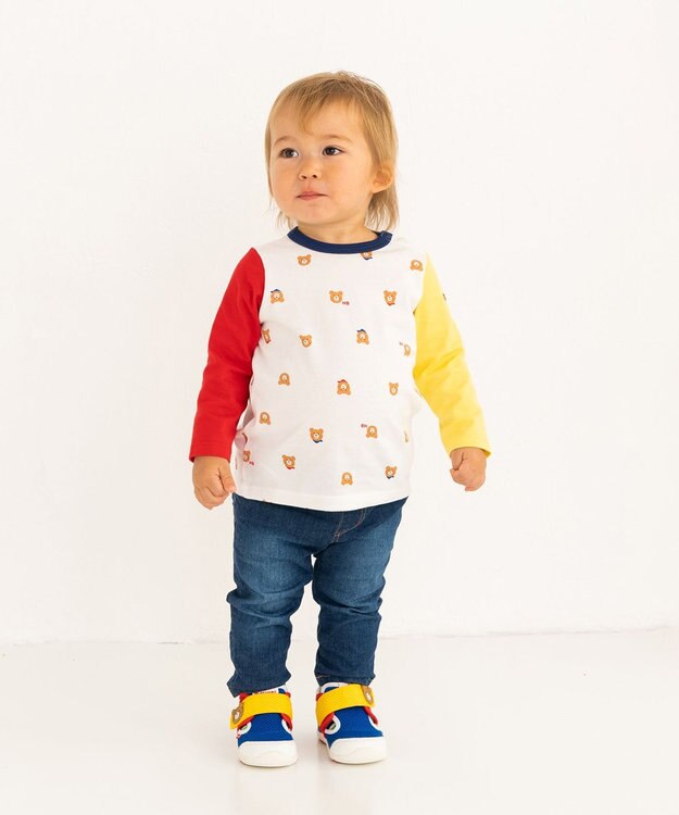 MIKI HOUSE HOT BISCUITS 【70-120cm】 ビーンズ総柄 長袖Ｔシャツ 白