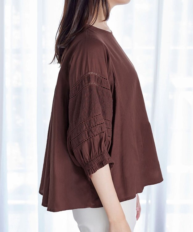 Tiaclasse 【洗える】コットンエンブロイダリーブラウス ブラウン