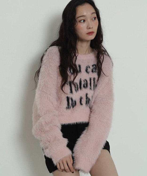 WEGO ロゴシャギーショートニット ピンク