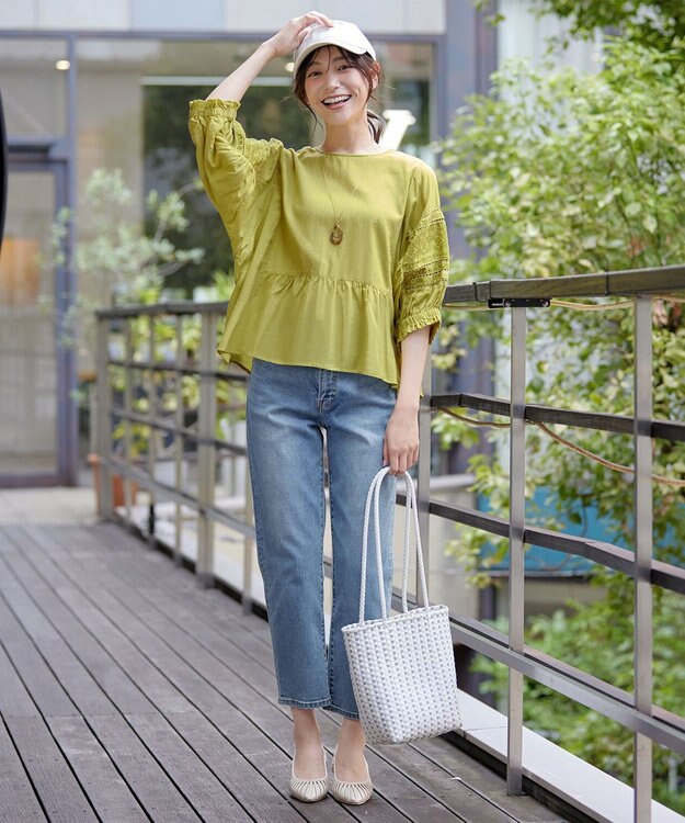 Tiaclasse 【洗える】コットンエンブロイダリーブラウス イエロー