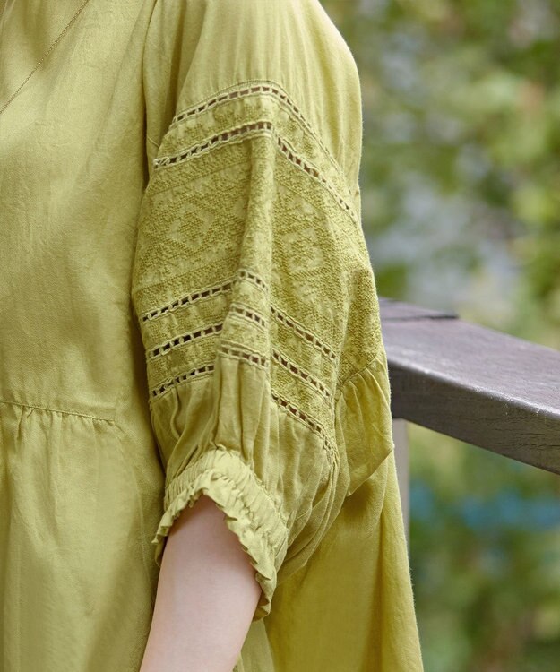 Tiaclasse 【洗える】コットンエンブロイダリーブラウス イエロー