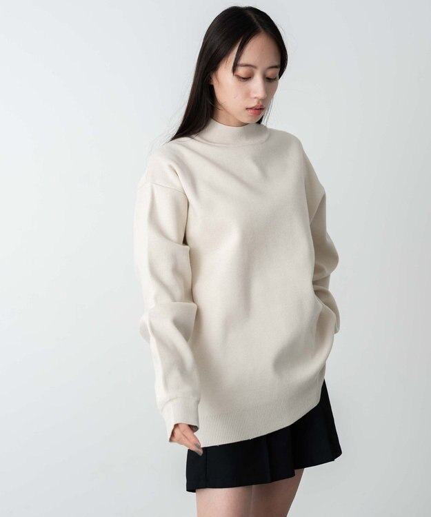 WEGO 【ユニセックス着用ITEM】ミラノリブモックネックプルオーバー ホワイト