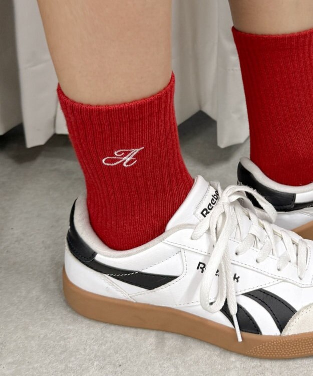 WEGO アルファベット刺繍ソックス レッド