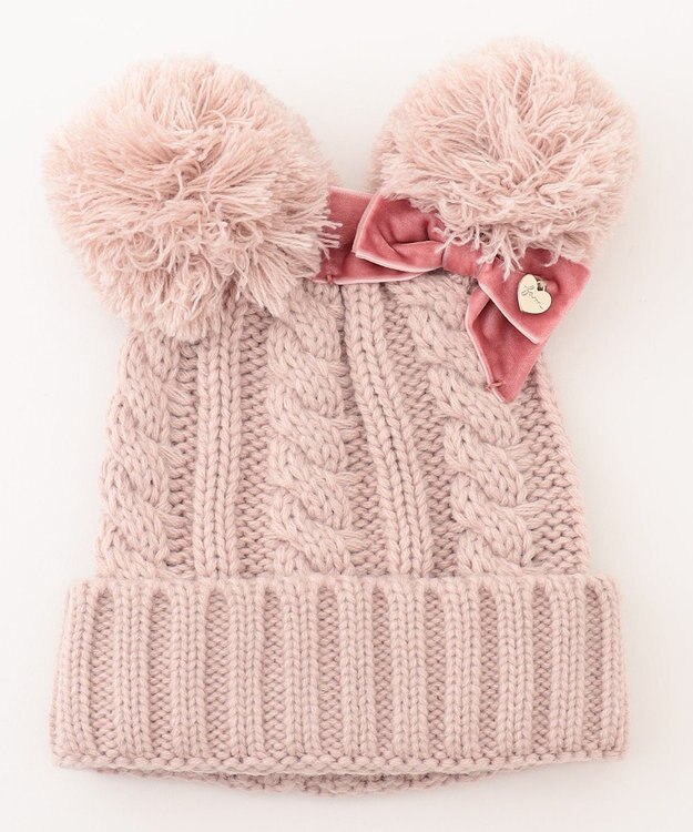 ANY KIDS ポンポン付き ニット キャップ ピンク