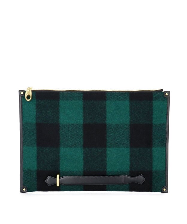 IBIZA プエブロ　ウール/牛革　クラッチバッグ 緑