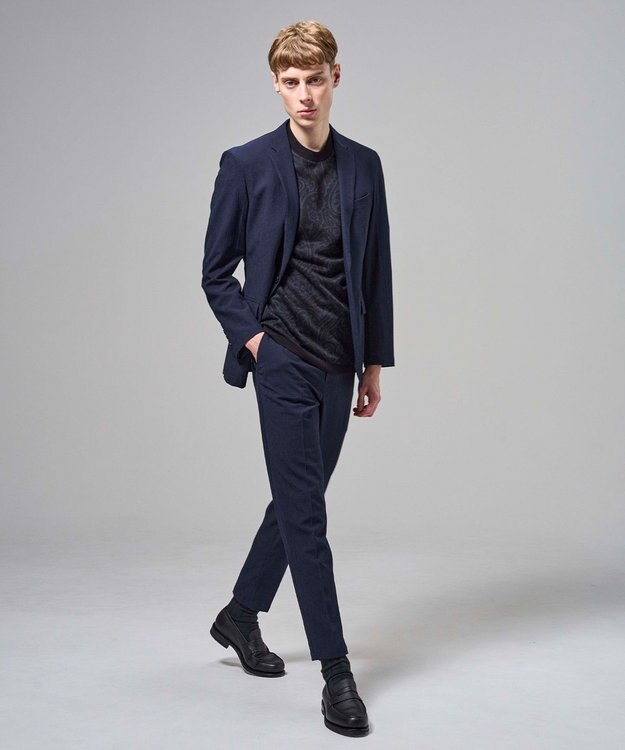 JOSEPH HOMME オリエンタルジャガードニットブロック　クルーネック半袖カットソー ネイビー系