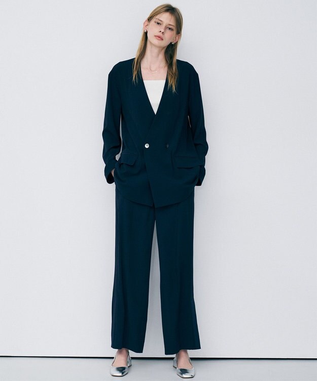 uncrave バックサテンジョーゼット フレアパンツ ネイビー