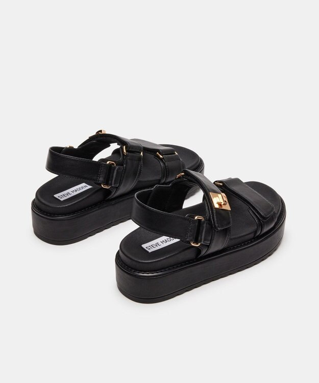 STEVE MADDEN BIGMONA ダブルベルトレザーサンダル ブラックレザー