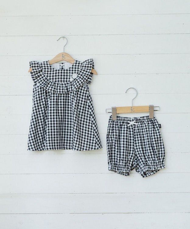 組曲 KIDS 【80-90㎝】ギンガム セットアップ ブラック系3