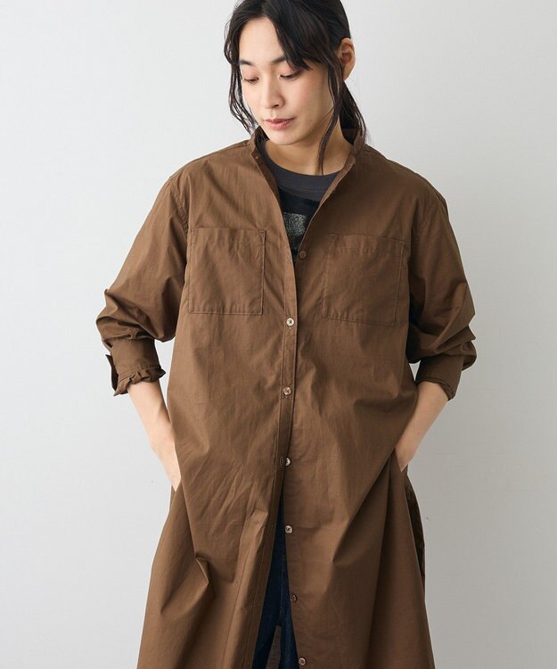 CRAFT STANDARD BOUTIQUE バンドカラーロングシャツチュニッ Brown