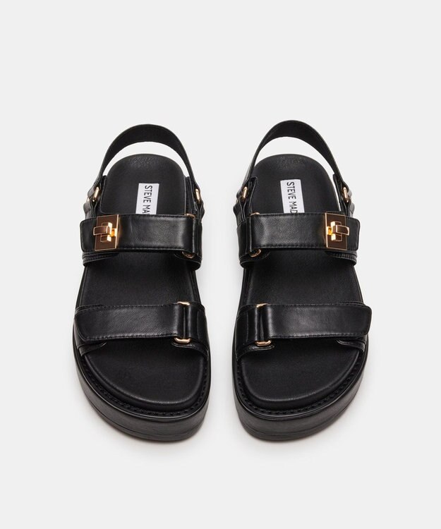STEVE MADDEN BIGMONA ダブルベルトレザーサンダル ブラックレザー