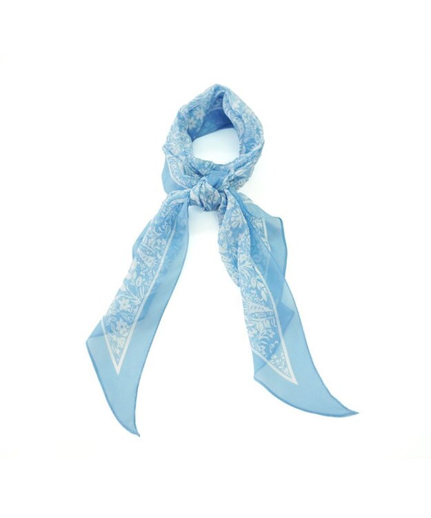 Marca ＜洗えるシルク＞【Marcaオリジナル】小枝更紗 ウォッシャブル シルクローン剣先ストール サックス