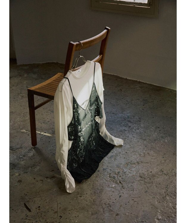 Green Parks AnriettMusee シャーリングスリーブＴシャツ＋レースキャミソールＳＥＴ Black