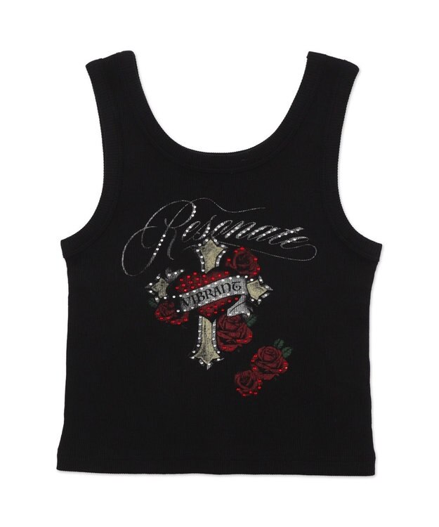 WEGO ラインストーンハートグラフィックタンク ブラック