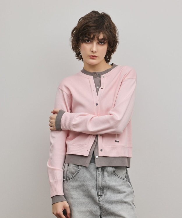 GRACE CONTINENTAL レイヤード風ニットカーディガン ピンク