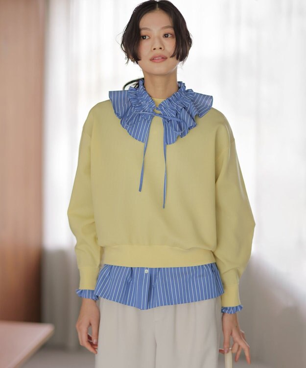 組曲 【2WAY】エアリーシャーティングフリル襟 ブラウス ブルーストライプ系1